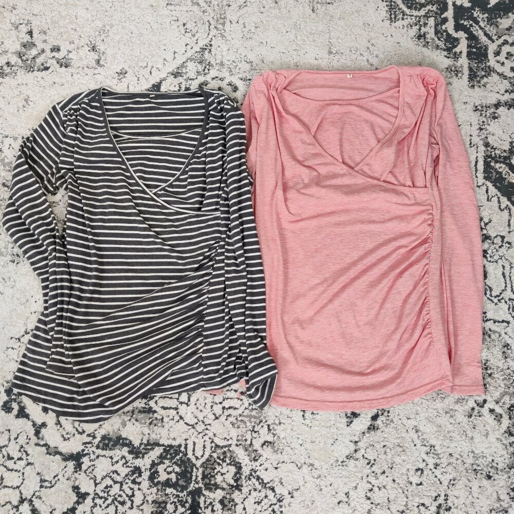 Set Of Two Women's Nursing Top Size M Cotton Striped & Pink Lightweight Airy